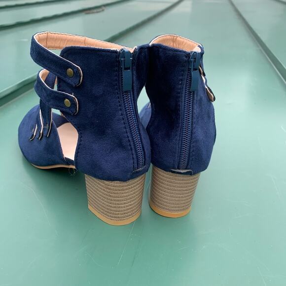 Fashion Blue strappy Saude zip up back open toe heels - Picture 8 of 13